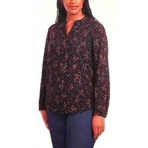 Hilary Radley Ladies' V Neck  Long Sleeve Blouse Black Blush Small
